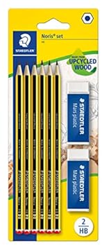Staedtler Noris -Set Scuola Cancelleria di 6 Matite Hb + 2 Gomme da Cancellare, Set Matite da Disegno + Gomme Ideale per Cancelleria Scuola Università Ufficio, Materiale Scolastico, Cose per la Scuola