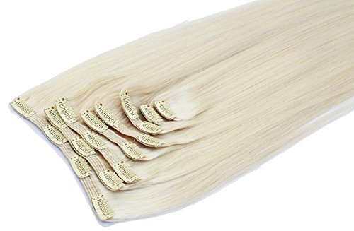 Clip on Human Hair Extensions:100% Remy Human Hair,Straight Hair,22",#60 Beach Blonde,Whitest Blonde Online,Thickest Hair Volume Online,250G,8PCS