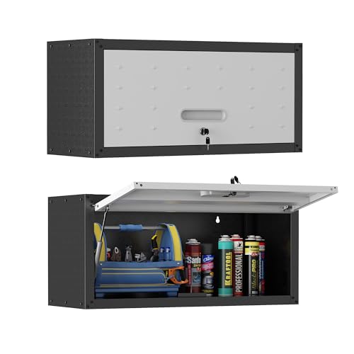 OPTYMIRA Metal Wall Cabinet with Up-flip Door,Heavy Duty Garage Wall Mounted Storage Cabinets,Tool Cabinets for Garage,Kitchen,Warehouse,Office,Assembly Required