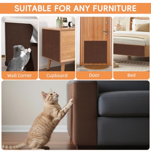 Image of Qpets Cat Scratcher Pad 40x100cm Self-Adhesive Thicken Furniture Protector Surface Guard Wrap with 10Pcs Invisible Spiral Twist Pins, for Sofa, Leather Couch, Wall -Brown
