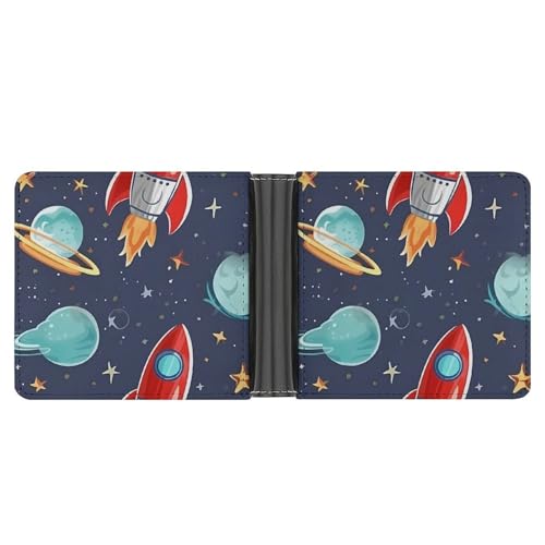 Rocket Clipart Space Ship Wallet for Men & Women Ultra Slim PU Leather Bifold Wallet, Credit Card Holder for Travel