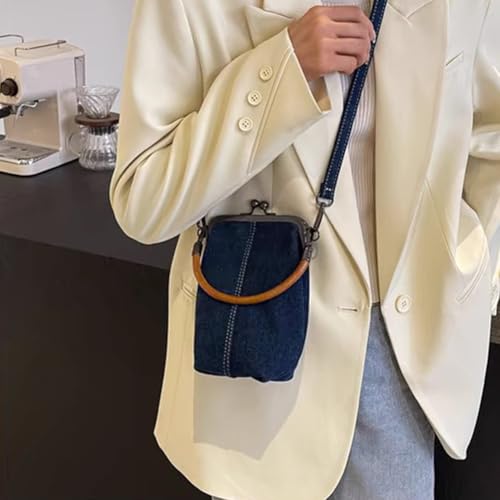 Ladies Casual Sling Bag with Detachable Strap Denim Trendy Handbag Retro Shoulder Bag Women Commute Travel Phone Bag (Navy Blue)3