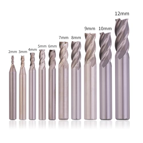 Image of Milling Cutter 10Pcs Set HSS CNC Straight 4 Flute End Mill Bits for Wood, Aluminum, Steel, Copper,Iron