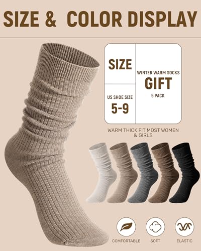 Shihanee 5 Pairs Cashmere Wool Crew Socks for Women Soft Ribbed Knit Cotton Socks Neutral Aesthetic Slouch Accessories3