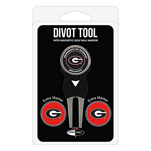 Team Golf NCAA Georgia Bulldogs Divot Tool Pack With 3 Golf Ball Markers Divot Tool with 3 Golf Ball Markers Pack, Markers are Removable Magnetic Double-Sided Enamel