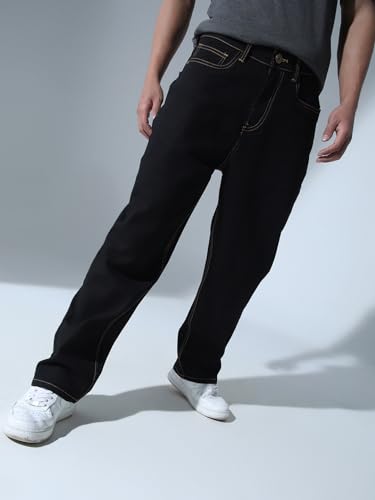 Image of Hubberholme Men Black Cotton Fabric Relaxed Fit Mid-Rise Stretchable Jeans