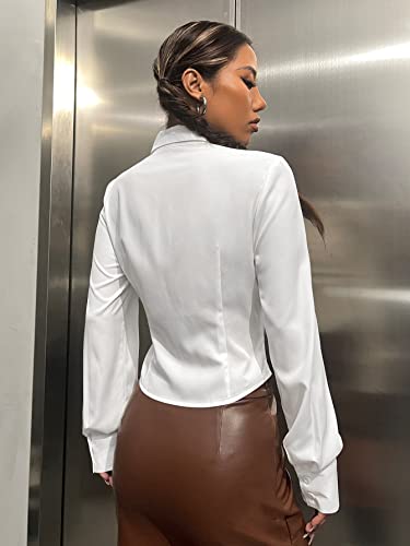 SweatyRocks Women's Long Sleeve Button Up Shirt Collar Neck Ruched Fitted Blouse Top2