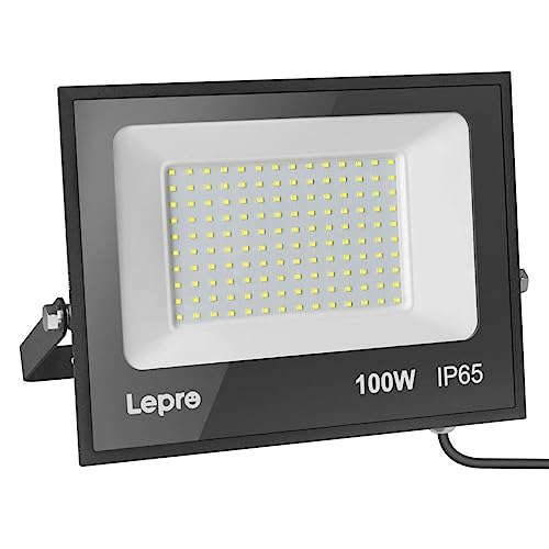 Lepro 100W Outdoor LED Flood Lights, 5000K 10,000 Lumens Super Bright for Yard, Garden, Driveway, Pool, Parking Area, Playground, Outside Floodlight Fixture (watts, 100) 100 Watts