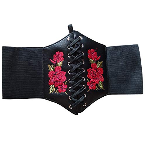JinYu Womens Vintage Cinch Belt Lace-up Corset Elastic Waistband Waspie,Black