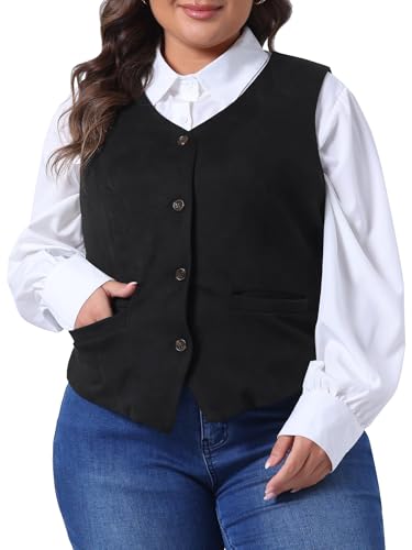 Agnes Orinda Plus Size Vests for Women Fully Lined 4 Button V-Neck Business Dressy Tuxedo Suit Vest Waistcoat