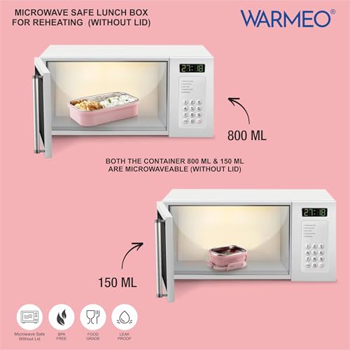 Image of WARMEO MICROMATE Microwave-Safe Stainless Steel Lunch Box, Bpa Free, Perfect for Office, School, Travelling, Combo(800ml+150 ml), Pink