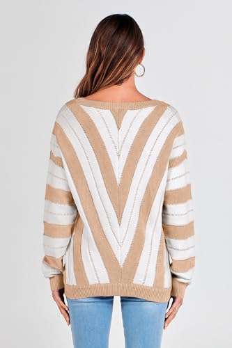 PRETTYGARDEN Sweaters for Women 2025 Long Sleeve Striped Knitted V Neck Pullover Jumper Tops Fall Outfits Fashion Clothing