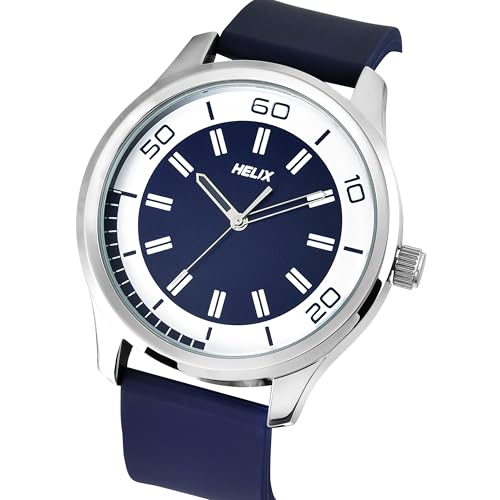 Image of Helix by Timex Analog Watch for Man with Blue Round Dial & Blue Silicone Strap Band Water Resistant Men's Wrist Watches - TW043HG22