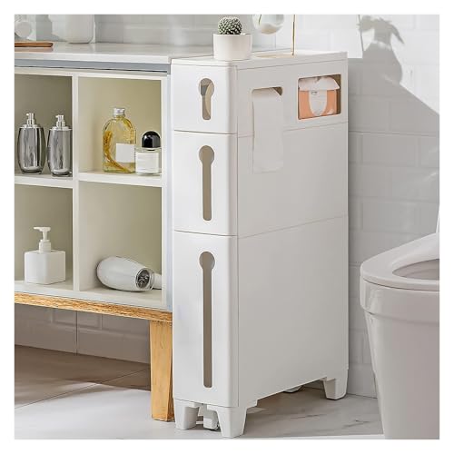 Failjierue Mueble de baño Estrecho, Torre de Almacenamiento Delgada con Ruedas, Organizador Lateral de Inodoro de Esquina Alto, Armario de pie de Gran Capacidad para baños pequeños(3-Tiers)