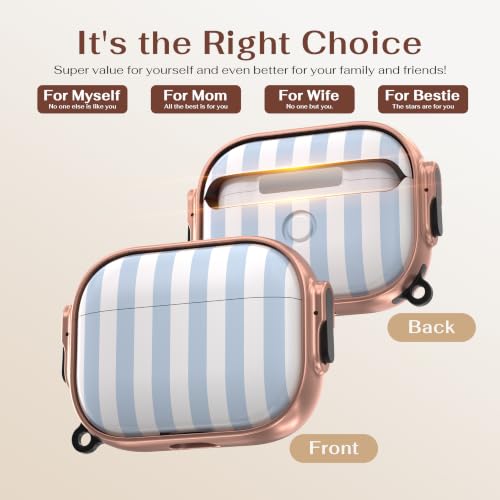 Image of for AirPods Pro 3rd Case with Safety Lock, Magsafe Compatible, Blue Stripes | Double Secure Lock,Drop Protection,Two-Piece Design,with Gold Keychain, Anti Lost, Dustproof, Cute AirPod Pro 3 Case