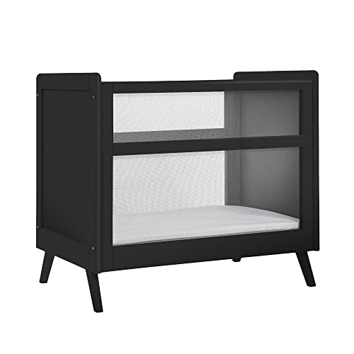 Image of BreathableBaby Breathable Mesh 2-in-1 Mini Crib with Mattress — Black — Two Adjustable Mattress Heights — Greenguard Gold Certified, 1 Count, 51 pounds