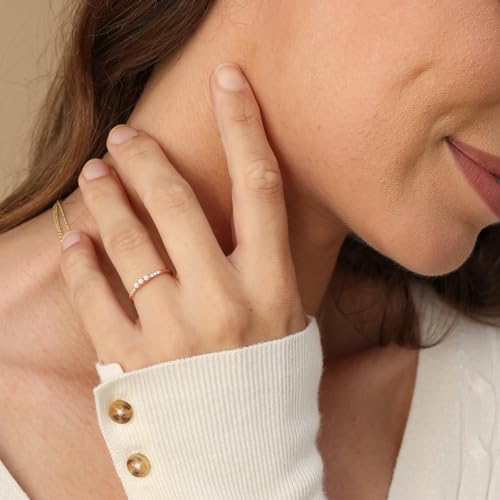 3 Stone Opal Ring for Women with Cubic Zirconia, Dainty Minimalist Stackable Promise Ring in 10K Solid Gold or 14K Gold Plated 925 Sterling Silver Jewelry Gift for Her2