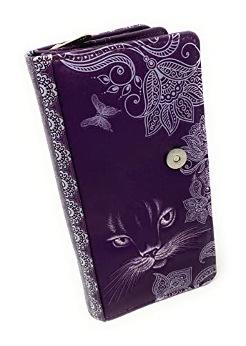 Shag Wear Shadow Cat Large Wallet for Women and Teen Girls Vegan Faux Leather Purple 7