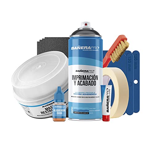 Genérico BañeraPro Kit de reparación y esmaltado de bañeras y platos de ducha AVANZADO, pintura para azulejos y sanitarios, esmalte para baño brilante
