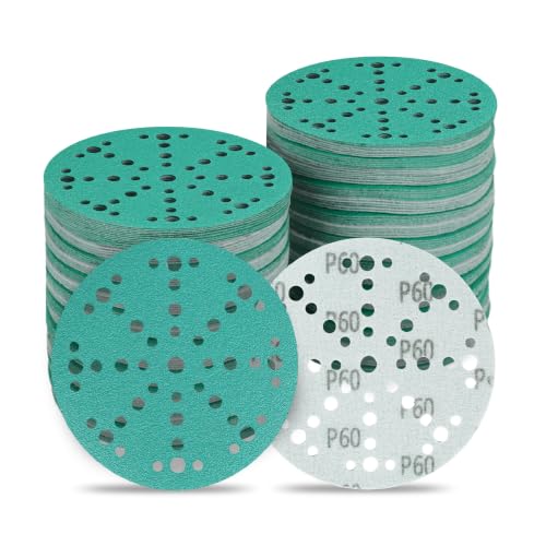 Image of 6 Inch 49 Hole Wet Dry P60 Grit Sanding Discs - 50 Pack Box | Fits Festool ETS / RO 150 Sanders, Zirconia Heavy-Duty Hook & Loop Film Sandpaper for Wood, Auto, Metal, Paint, Body & More