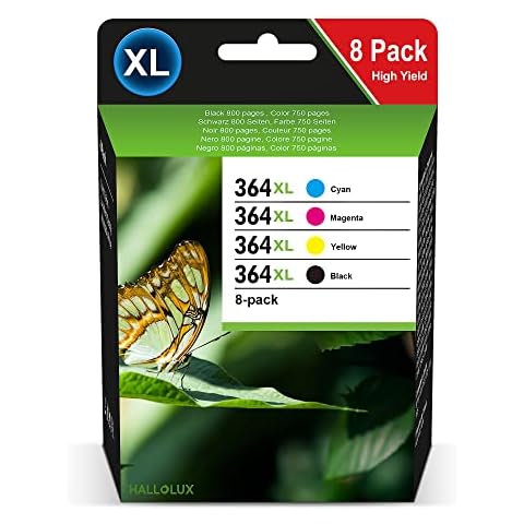 364XL Multipack Ink Cartridges Replacement for HP 364 XL 364 Hallolux Compatible with Photosmart 5520 5510 5511 5512 5515 5524 6510 6520 6515 7510 7520 Deskjet 3070A (Black Cyan Magenta Yellow,8-Pack) Cover