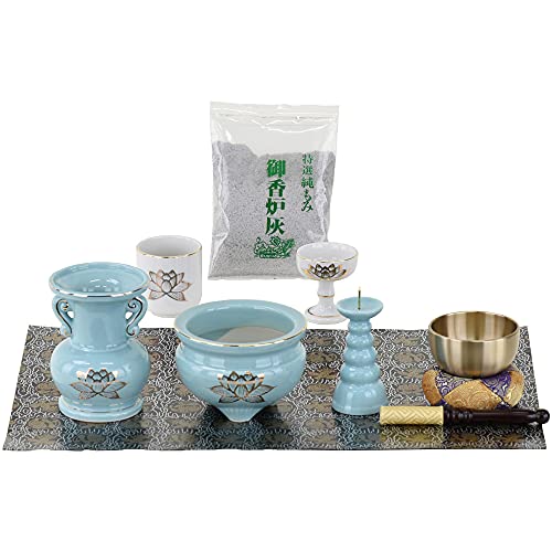 お仏壇のはせがわ 陶器 仏具 セット 17 仏具セット 具足 花立 火立て 香炉 湯呑 仏飯器 防火 仏壇マット 香炉灰 リン リン棒 布団