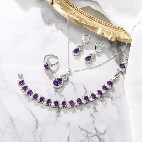 BriLove Wedding Jewelry Set for Women Bride Bridesmaid, Gorgeous Cubic Zirconia Teardrop Necklace Earrings Bracelet Adjustable Ring Jewelry Gift for Birthday/Anniversary/Mother’s Day4