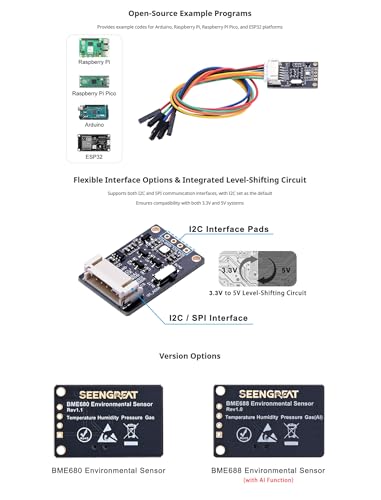 BME688 Environmental Sensor, AI-Enhanced, Monitors Temperature, Humidity, Pressure & Gas, I2C/SPI, 3.3V/5V Compatible for Raspberry Pi, Arduino, ESP32 with AI Function - Image 5