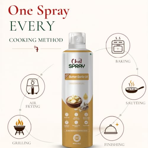 Image of ChefSpray Butter Garlic Oil Spray | Flavored Cooking Spray for Baking, Grilling & Frying | Nonstick, Mess-Free, Bag-on-Valve | Seasoning, Pan & Salad Use