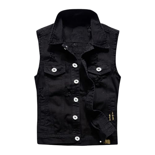 Generisch Chaleco vaquero para hombre para verano, sin mangas, estilo punk, con aspecto envejecido, moderno, cómodo, transpirable, ligero, combinable en la vida cotidiana, para actividades al aire