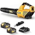 Leaf Blower Cordless, 650CFM Electric Leaf Blowers with 2 x 5.2Ah Batteries and Charger, 3 Speed Modes, 1 x Adjustable Shoulder Strap, Powerful Blowers for Lawn Care, Patio, Dust, Blowing Leaves