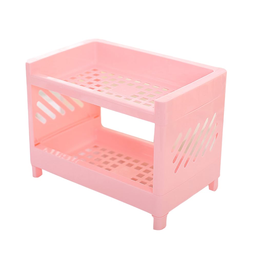 PRETYZOOM 2 Tier Foldable Countertop Organizer, Small Plastic Storage Rack for Kitchen Bathroom, Multifunctional Mini Shelf for Makeup Organizer, Bathroom Countertop Shelf, Kitchen Seasoning Holder