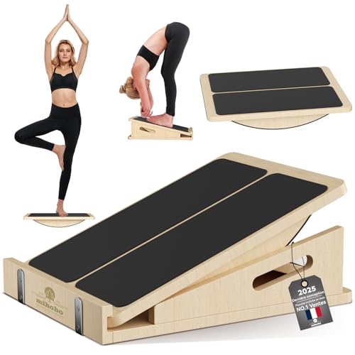 Planche inclinée en bois 2 en 1 pour étirer les mollets et équilibrer, planche d'équilibre...