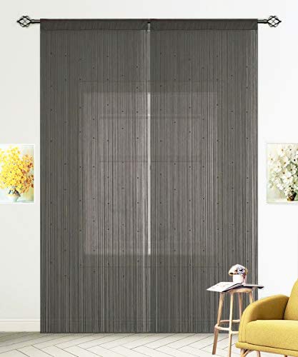 HSYLYM, tenda con frange in perline, da usare come divisore o come decorazione per la casa, Poliestere, Nero, 90x245cm