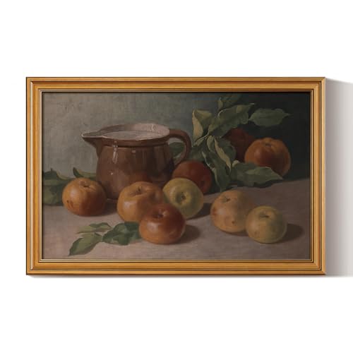 Image of HUARCEY Gold Framed Vintage Wall Art for Living Room, Harvest Apples Still Life Oil Painting Artwork Shelf Decor Abstract Wall Pictures Large Prints Farmhouse Fruit Room Decor Bedroom Kitchen Bathroom