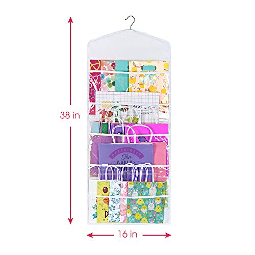 Primode-Gift-Bag-and-Tissue-Paper-Storage-Hanging-Organizer-with-Multiple-Front-and-Back-Pockets-Double-Sided-Organize-Gift-Wrap-and-Paper-Bags-38-x-16-Inch-White