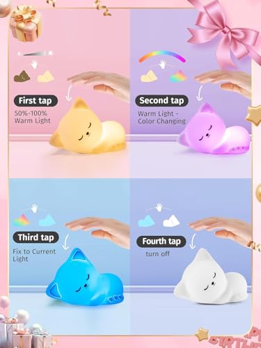 Image of Desidiya Sleeping Cat Rechargeable Silicone Night Lamp - Cozy Cat LED Lamp, Kids Night Light, Nursery Decor, Birthday Gift, Silicone LED Light