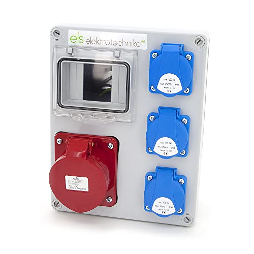 ELS Elektrotechnika Distributore di corrente da parete, vuoto, 3 x 230 V e 1 x CEE 32 A per retrofit con dispositivi modulari, cablaggio, per interni ed esterni