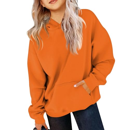Hoodies for Teen Girls Cute Oversized Long Sleeve Hooded Sweatshirt Solid Color Teen Girls Pullover Tops 2-14 Years