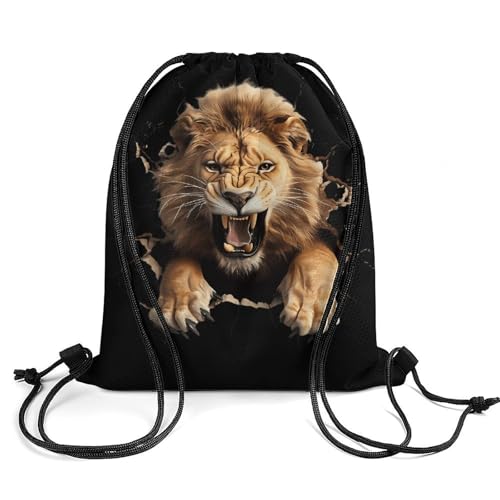 3D Lion Fashion Drawstring Backpack Novelty Draw String Bags Gym Bag for Travel Swimming Beach2