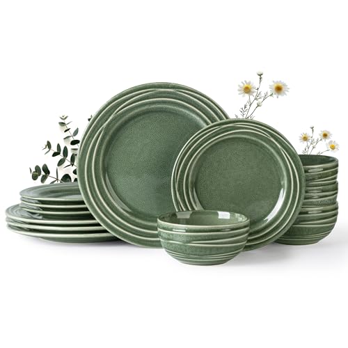 Image of GBHOME Ceramic Dinnerware Sets,12 pcs Embossed Elegant Stoneware Plates and Bowls Sets, Housewarming Wedding Gift | Dishwasher & Microwave Safe | Dishes Set Service for 6