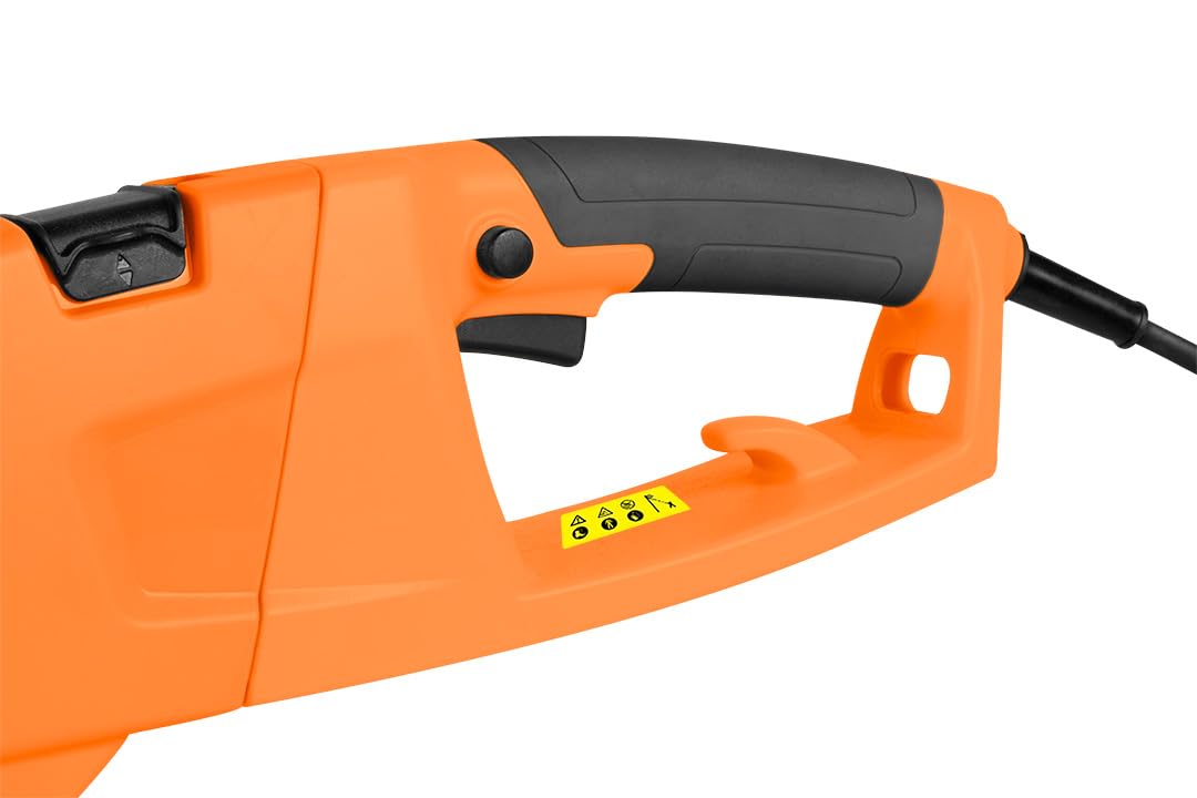 NEO TOOLS Wielofunkcyjne urządzenie ogrodowe 2 w 1 – sekator (750 W, miecz 25 cm) i teleskopowe nożyce do żywopłotu (550 W, ostrze 46 cm), szybkie naciąganie łańcucha SDS, pasek na ramię, do wysokich