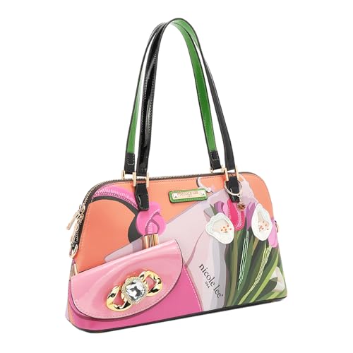 Nicole Lee Violet Blossom Dome Shoulder Bag, Vegan Leather, Beaded Applique Detail2