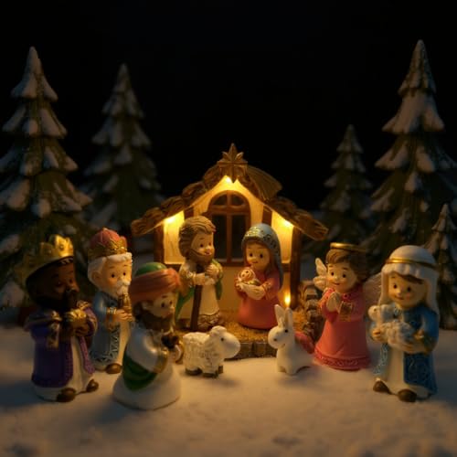 Krippenfiguren Set für Kinder - Weihnachtskrippe Mit Beleuchtung –...