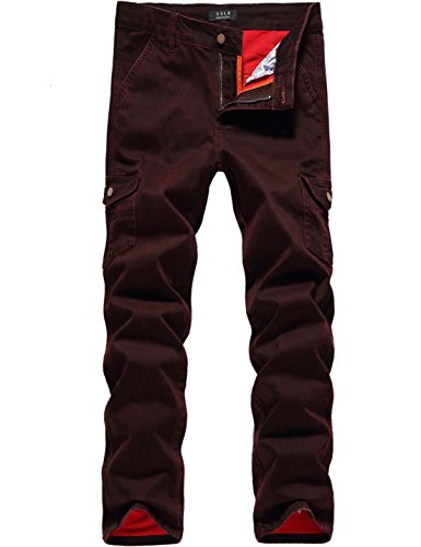 SSLR Men's Casual Straight Leg Slim Fit Denim Biker Jeans (W42 x L32, Dark Red)