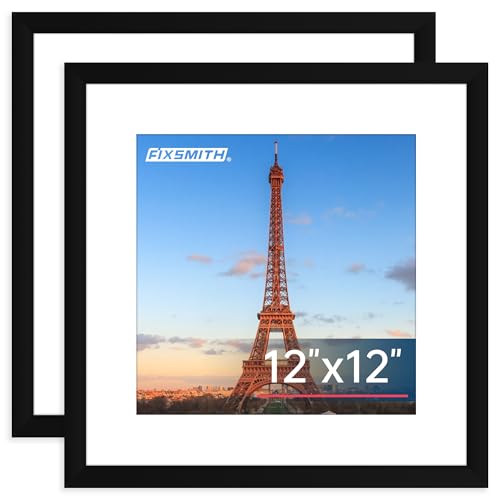 FIXSMITH 12x12 Picture Frame Set of 2, Photo Frame with HD Plexiglass, Display Pictures 8x8 with Mat or 12x12 Without Mat, Black Picture Frames Collage Wall Decor, Gallary Wall Frame