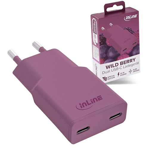Inline GaN Chargeur USB-C 30 W, Bloc d'alimentation avec Double USB-C, PD, PPS, Charge Rapide pour Smartphone, Tablette, Wild Berry/Violet, 31590P