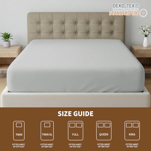 Image of HBHLFZ King Fitted Sheet Only, Soft Breathable Bottom Sheet - 78 inchx80 inch Deep Pockets King Size Fitted Sheet - All Around Stretch Fit, Wrinkle Resistant, Colorfast - Easy Care, Light Gray