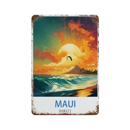 Maui Hawaii,Vintage-Blechschild, Zuhause, Büro, Küche, Kneipe, Club, Café, Bar, Bauernhof, Restaurant, Sammlung, Metallwandkunst, Retro-Plakette（15 x 30 cm）6 x12 Zoll-P49