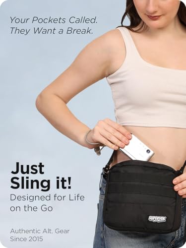 SUPERVEK Messenger Bag for Men Women - Durable Molle Tactical Webbing - Crossbody Shoulder Organizer Messanger Bags - Minimalist Compact Streetwear Urban Travel - Unisex Mens Sling Bag (Black) - image 9